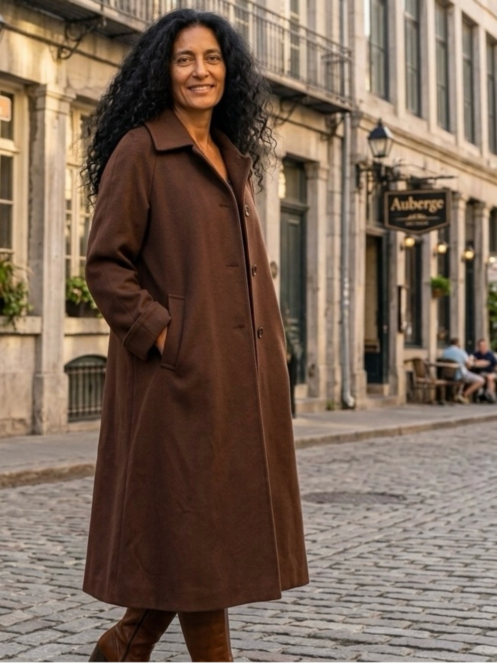 80s Italian Virgin Wool Midi Coat, Chocolate Brown size Large